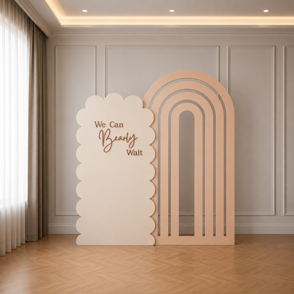 Personalized Teddy Baby Shower Backdrop Set with Personalized Name Cutout – 3 Pieces