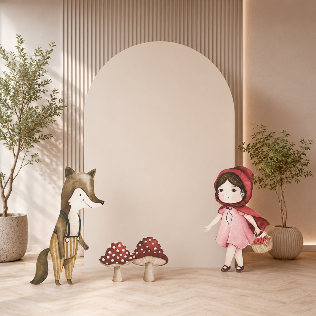 Personalized Storybook Woodland Birthday Backdrop Set with Character Cutouts – 4 Pieces