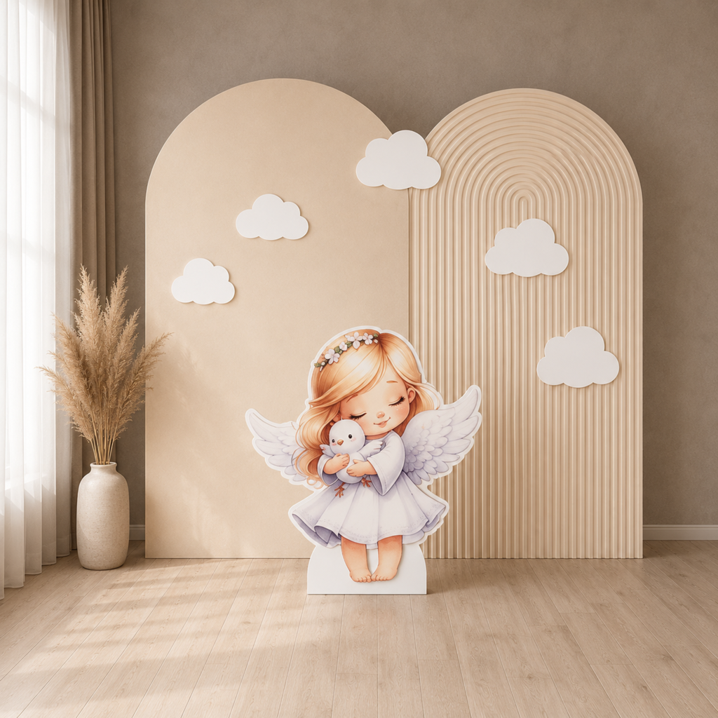 Personalized Angel Theme Backdrop Set with Character & Cloud Cutouts – 8 Pieces