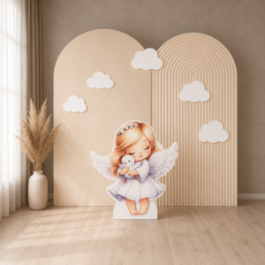 Personalized Angel Theme Backdrop Set with Character & Cloud Cutouts β 8 Pieces