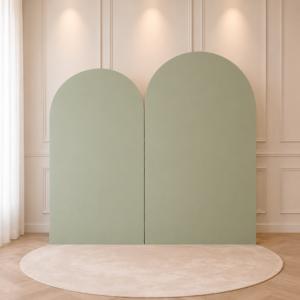 Personalized Minimal Sage Green Double Arch Event Backdrop Set – 2 Pieces