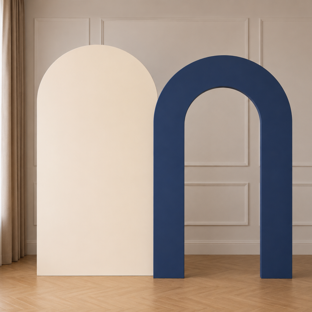 Personalized Minimal Navy & Cream Double Arch Event Backdrop Set – 2 Pieces