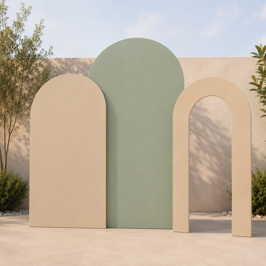 Personalized Sage & Beige 3-Piece Minimal Arch Backdrop Set