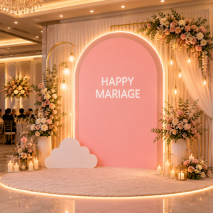 Personalized Pink Dream Big Arch Backdrop with Cloud Cutout – 2 Pieces