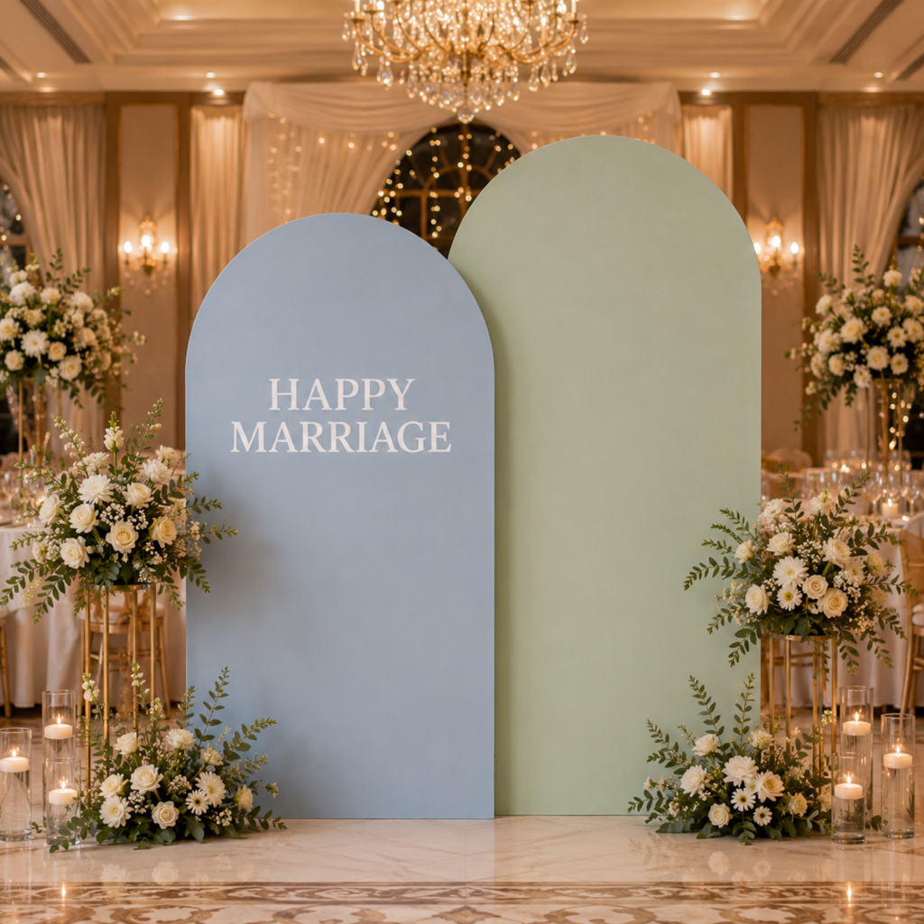 Personalized Happy Marriage Double Arch Wedding Backdrop Set – 2 Pieces