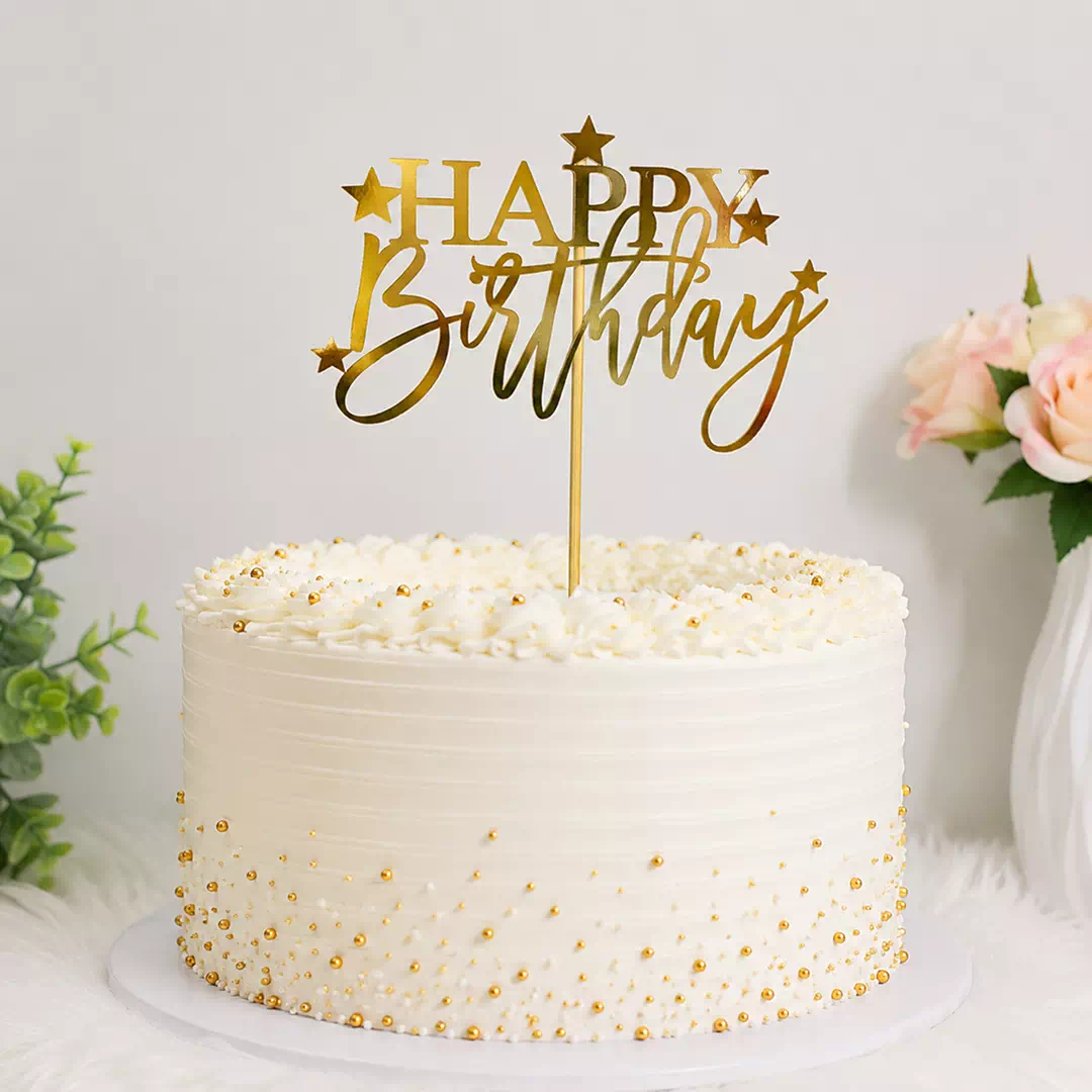 Elegant Happy Birthday Gold Script Cake Topper – 1 Piece - Image 3