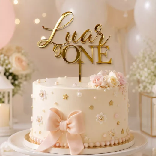 Personalised Liah One Gold Cake Topper for First Birthday – 1 Piece