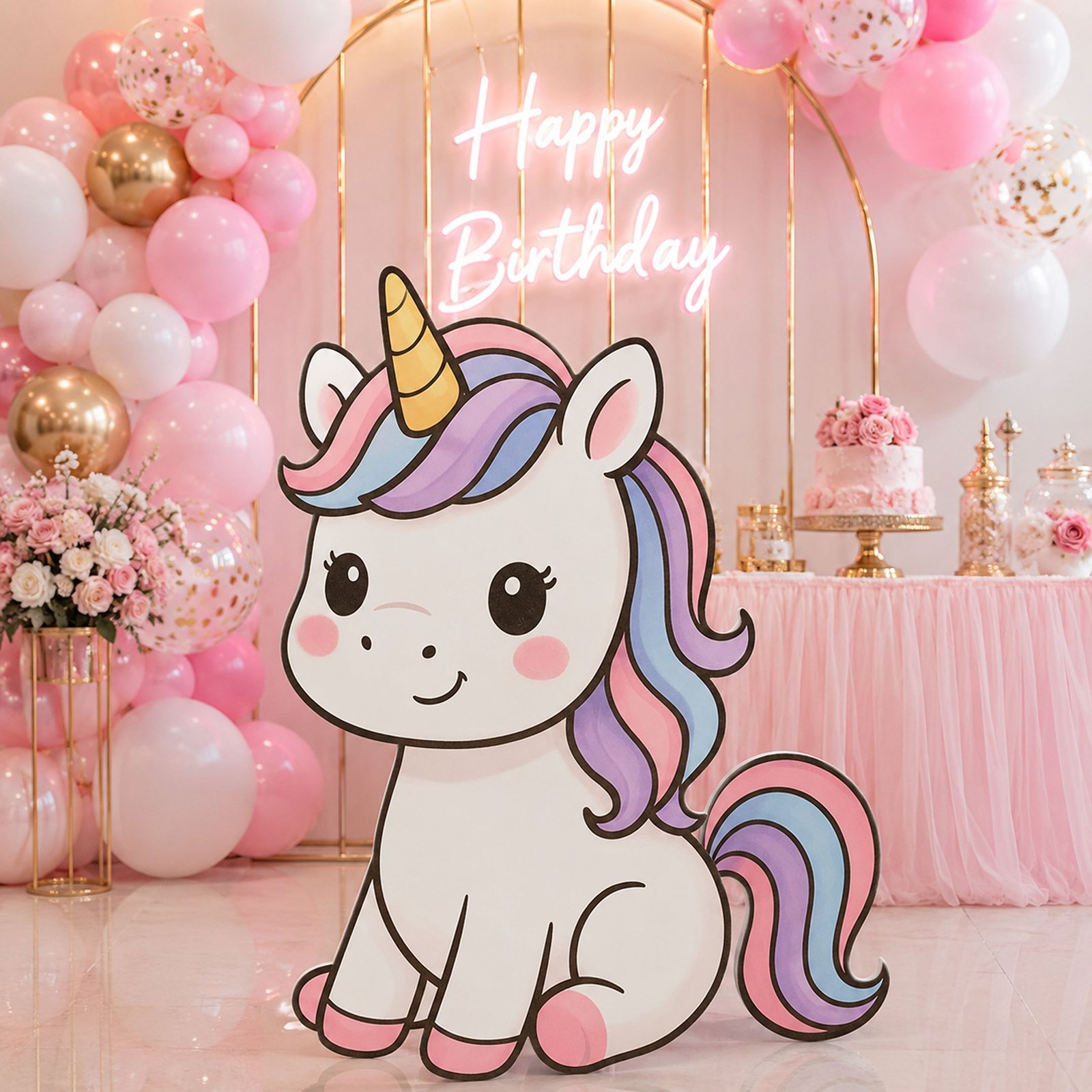 Pastel Unicorn Character Cutout – Magical Birthday Party Standee – 1 Piece - Image 2
