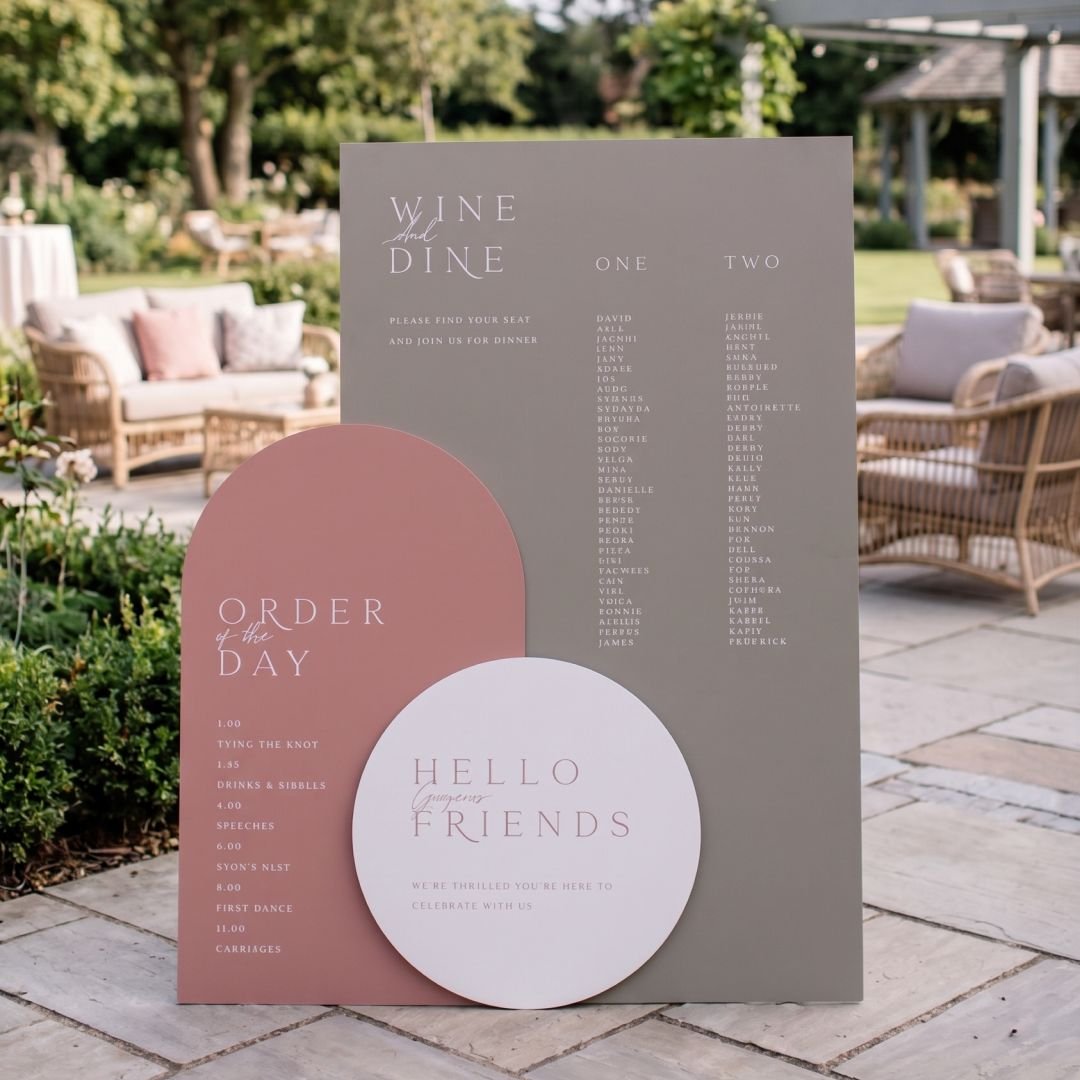 Mauve Grey Wedding Welcome & Seating Sign Set – Modern Multi-Board Display