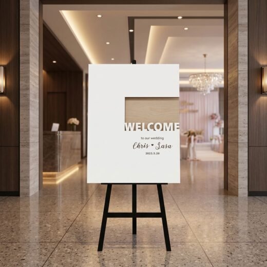 Minimal White Welcome Board on Black Easel Celebration Sign – 1 Piece