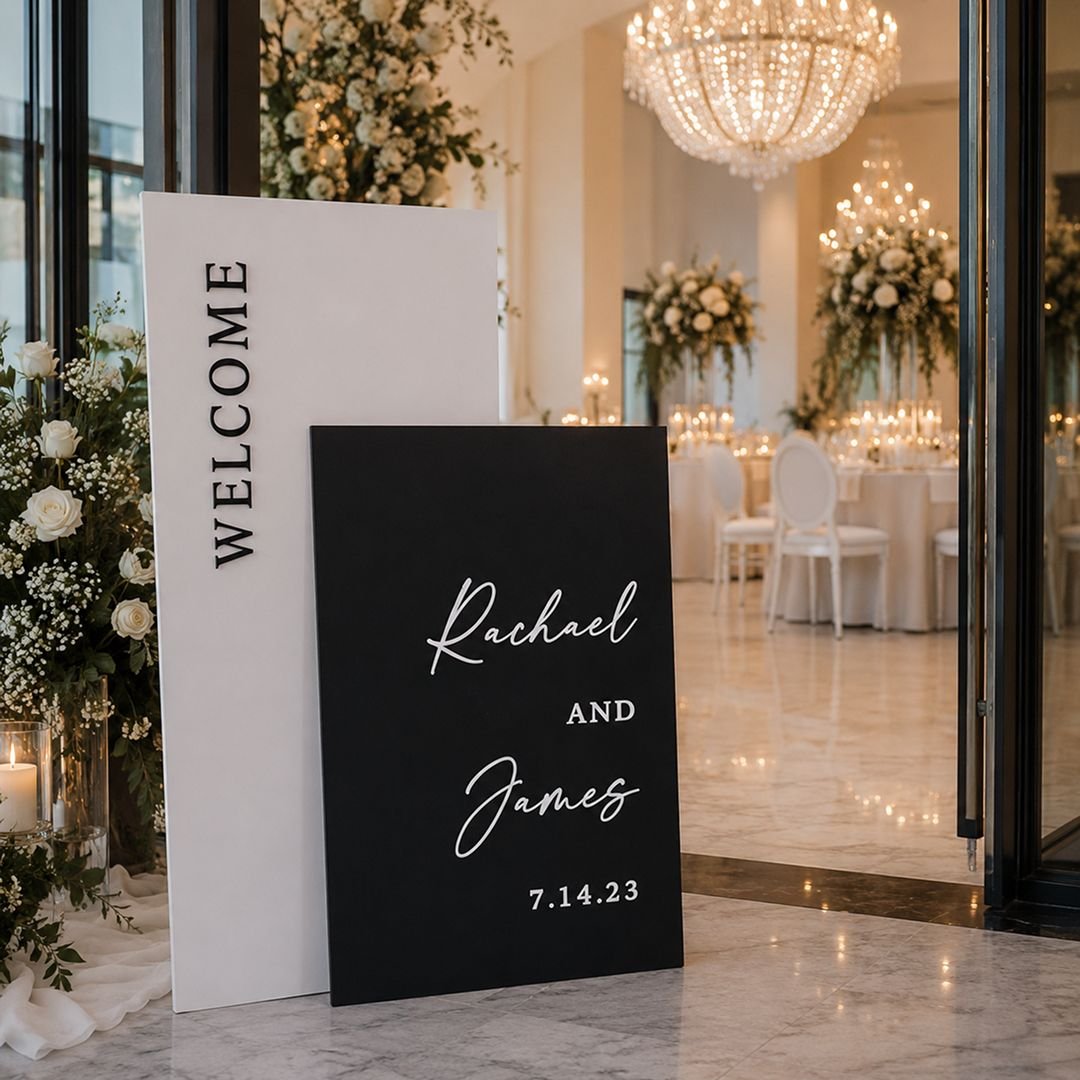 Black & White Modern Wedding Welcome Board Set – Friends & Family Entrance - Image 2