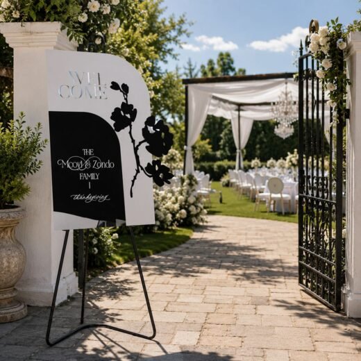 Black Arch Wedding Welcome Board Reception Entrance Sign – 1 Piece