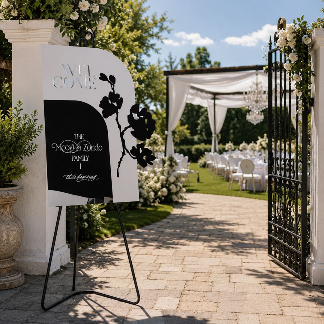 Black Arch Wedding Welcome Board Reception Entrance Sign – 1 Piece