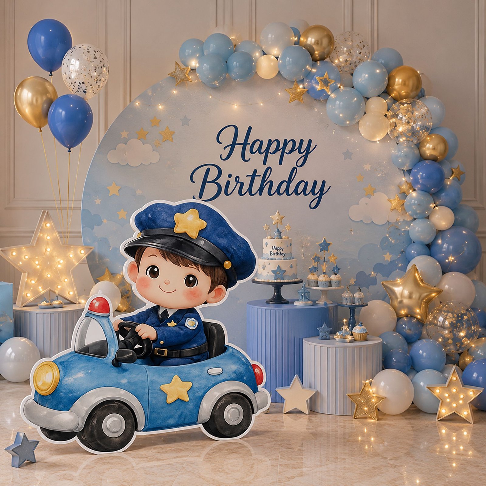 Police Car Driver Character Cutout – Blue Patrol Birthday Party Standee - Image 2