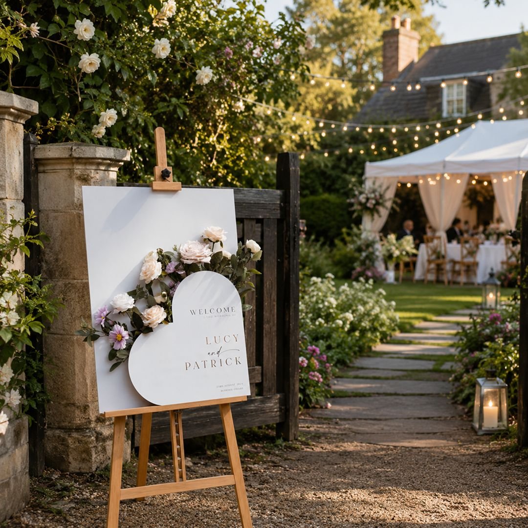 Arched Floral Wedding Welcome Board on Easel – Premium Entrance Sign – 1