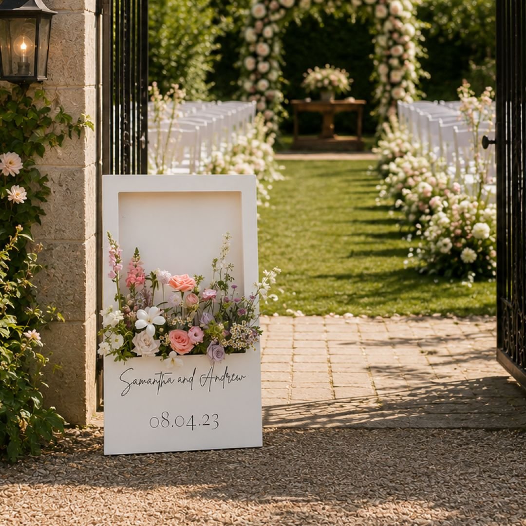 White Floral Wedding Welcome Board with Date Ceremony Sign – 1 Piece