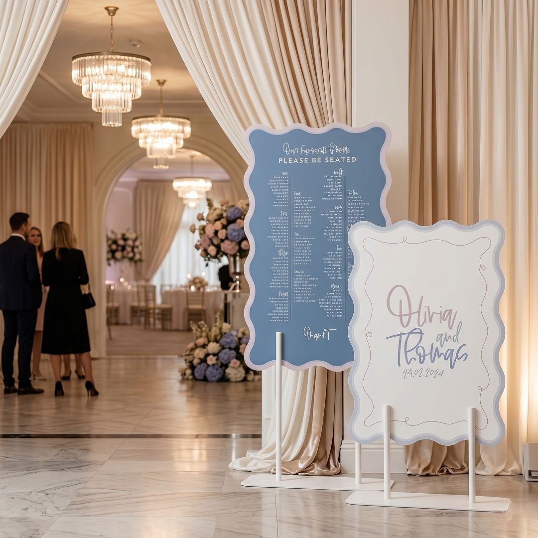 Blue & Cream Double Wedding Welcome Board Set Floral Signage – 2 Pieces - Image 3