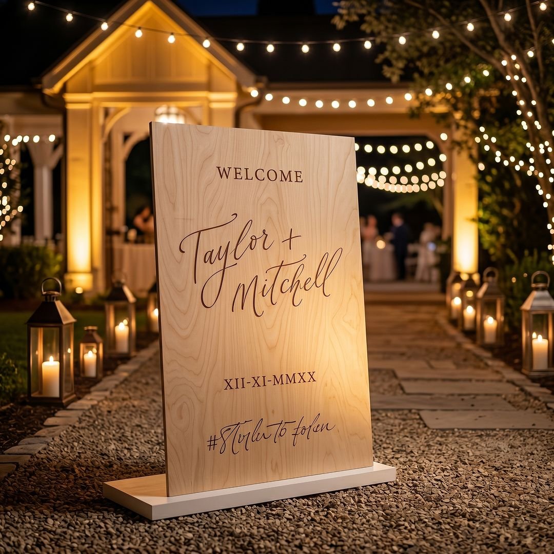 Rustic Evening Wedding Welcome Board – Warm Outdoor Entrance Sign – 1 Piece - Image 2