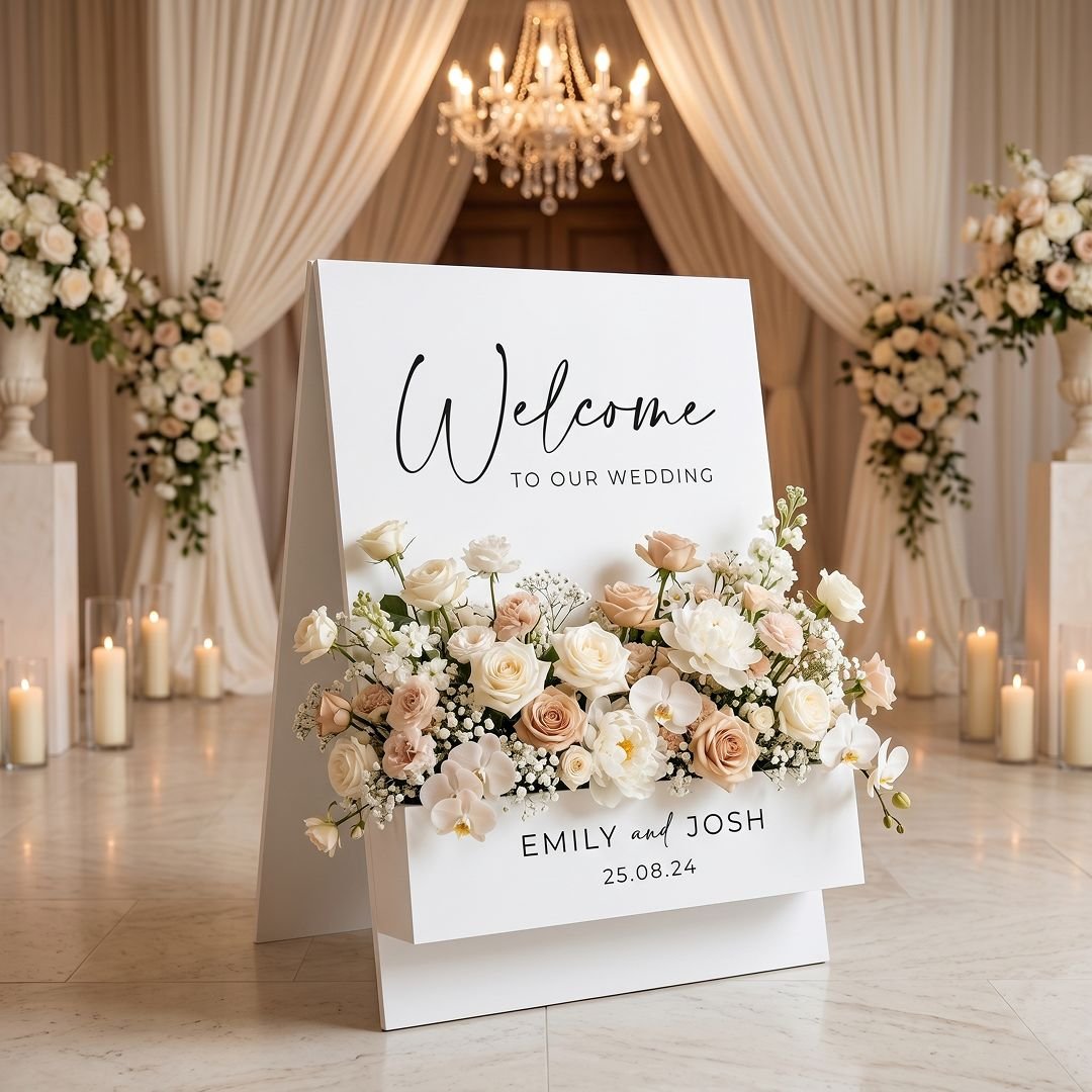 Luxury White Floral Wedding Welcome Board Entrance Sign – 1 Piece - Image 3