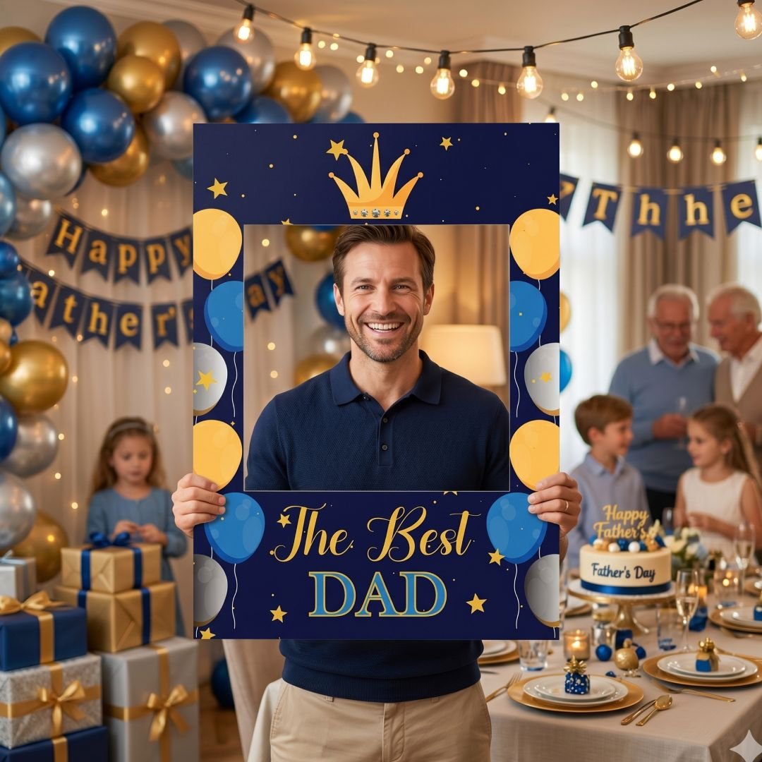 Best Dad Fathers Day Selfie Frame with Crown Theme – 1 Piece - Image 2