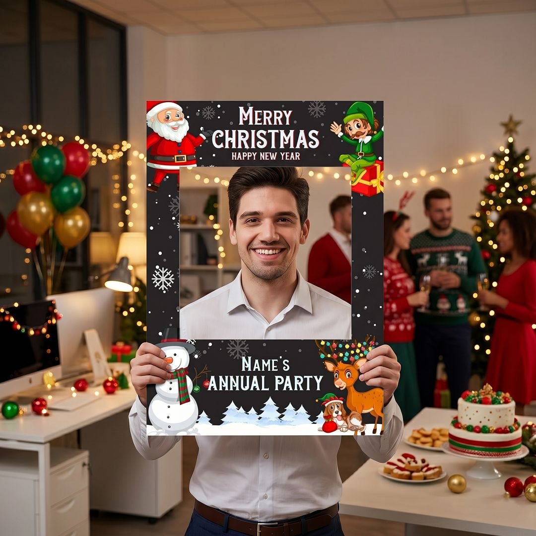 Christmas Annual Party Selfie Frame with Santa and Gift Theme – 1 Piece - Image 2