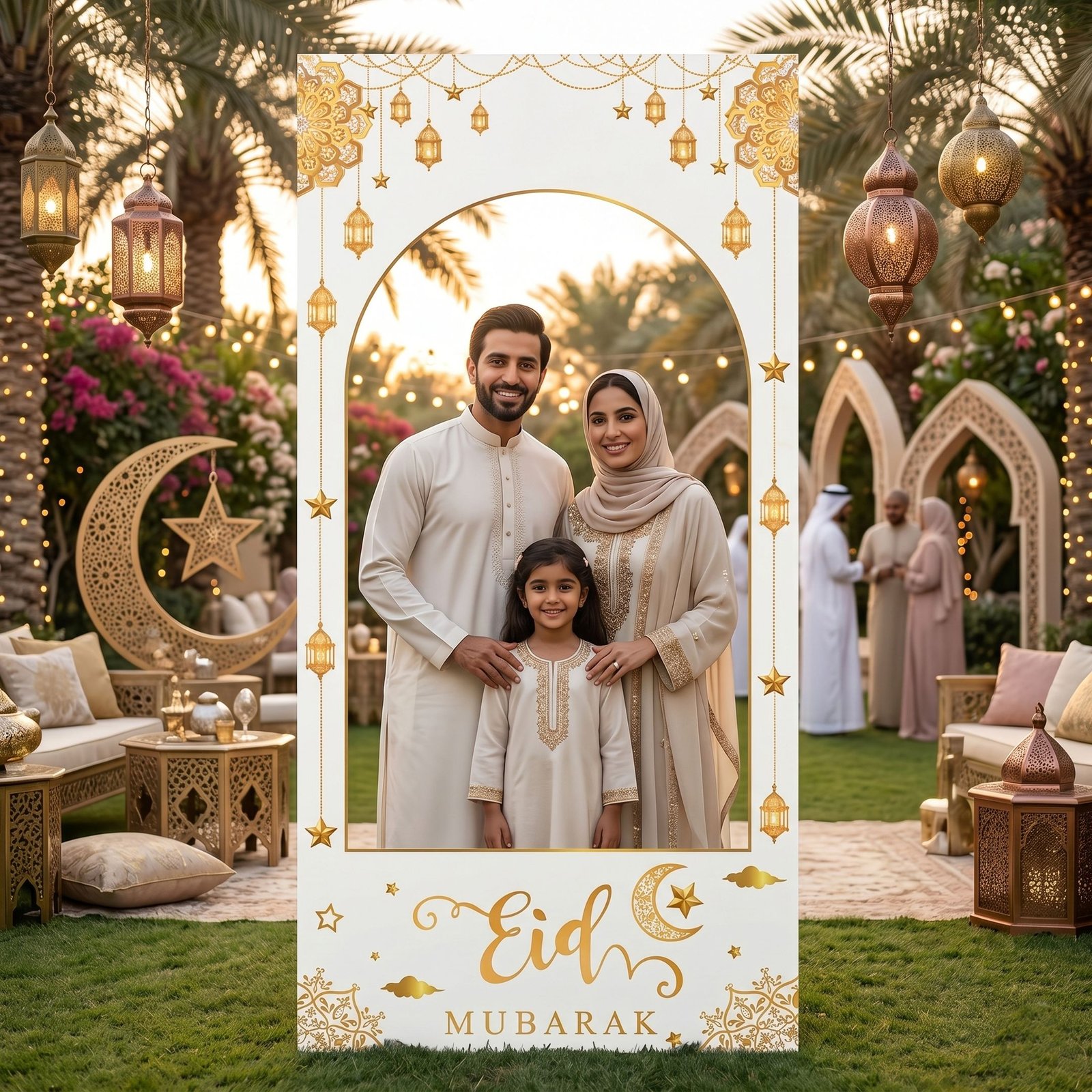 Eid Mubarak Arch Selfie Frame with Pastel Moon and Mosque Theme – 1 Piece