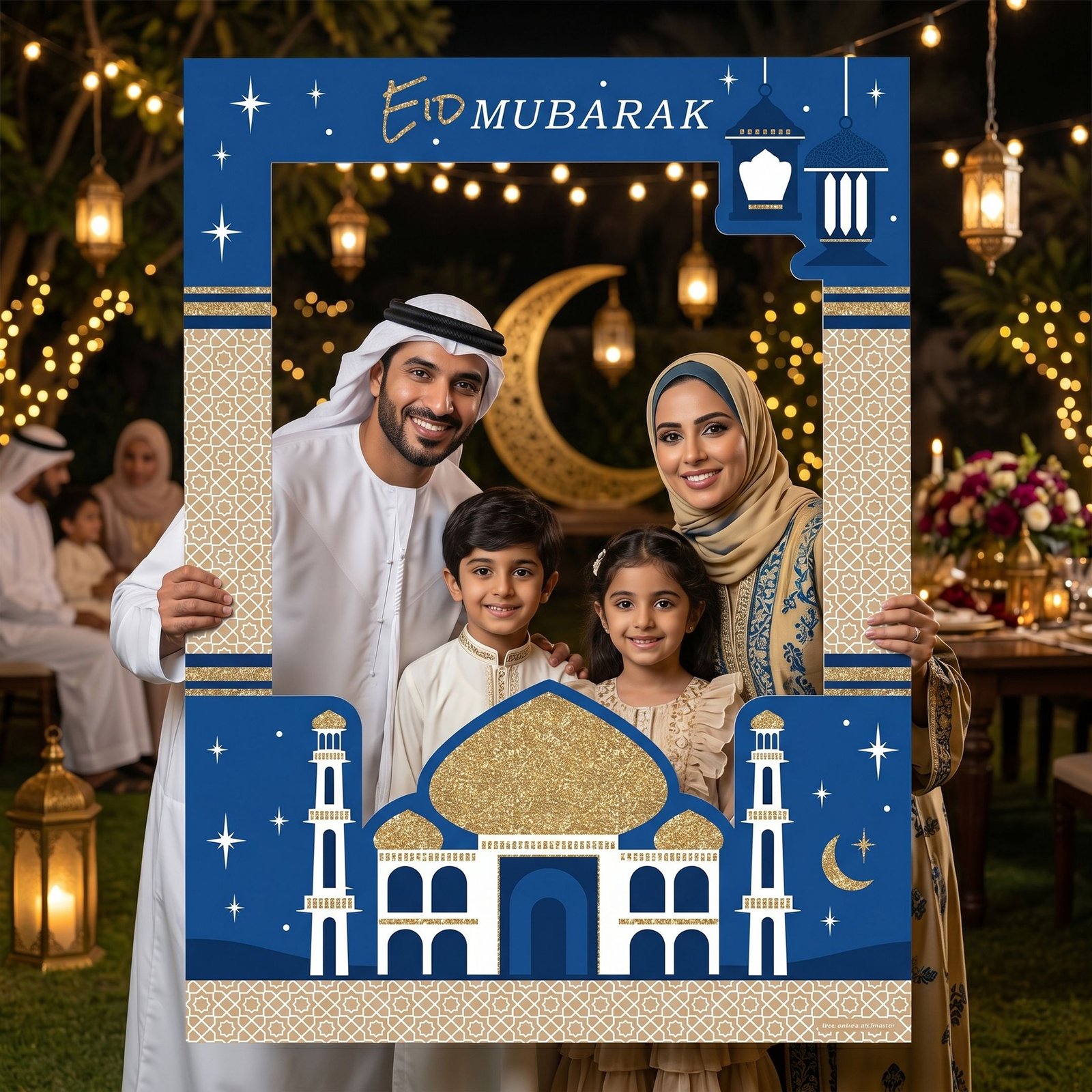 Eid Mubarak Mosque Selfie Frame with Blue Islamic Pattern – 1 Piece - Image 3