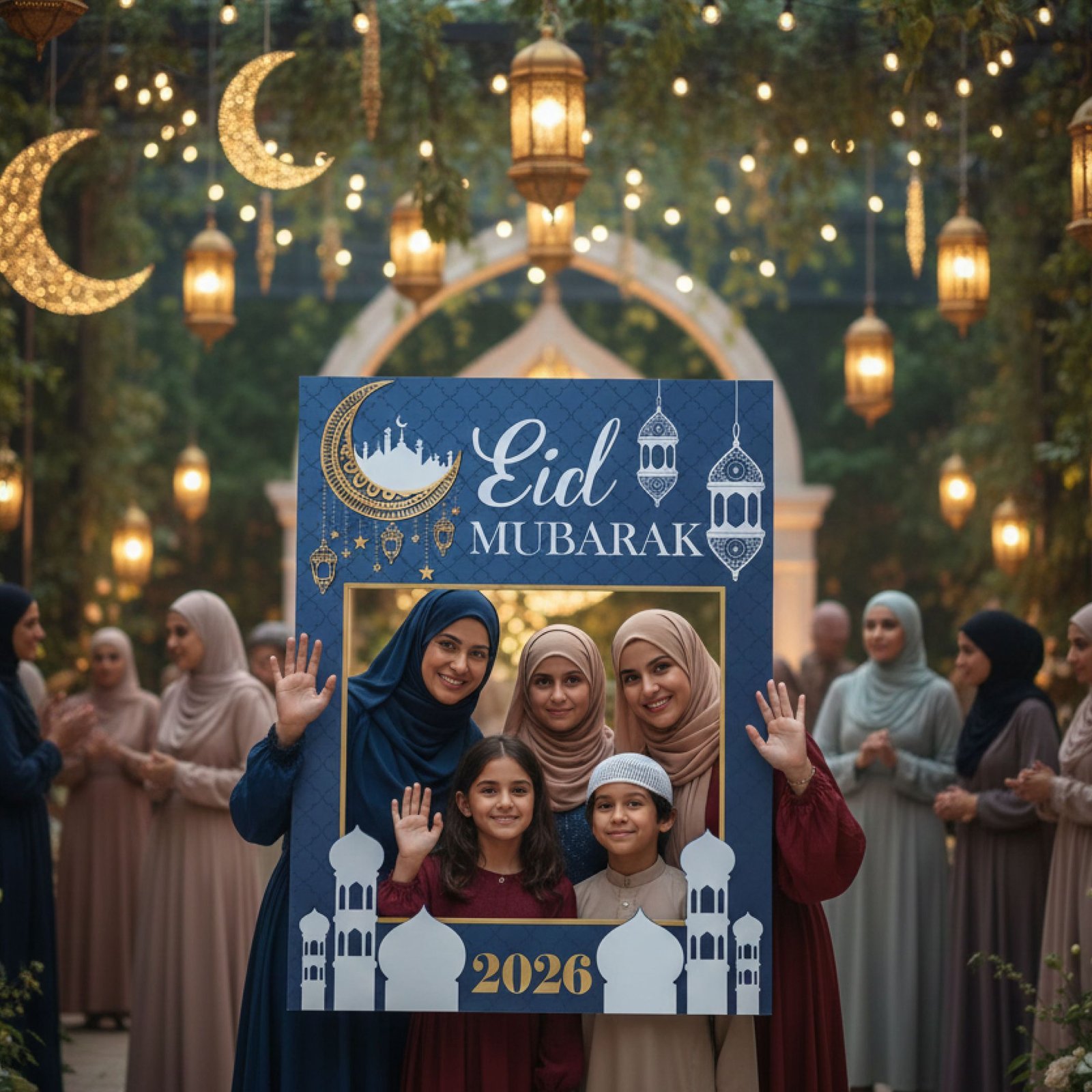 Eid Mubarak Blue Mosque Selfie Frame for Family Photos – 1 Piece - Image 2
