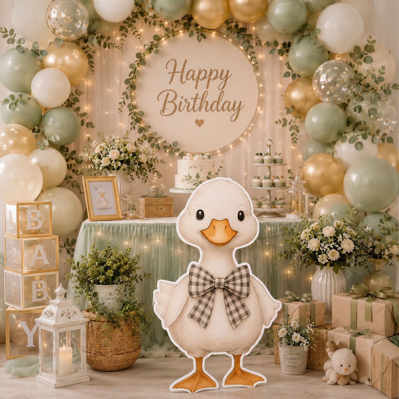 Cute Duck Character Cutout with Bow Tie – Birthday & Baby Party Standee - Image 3