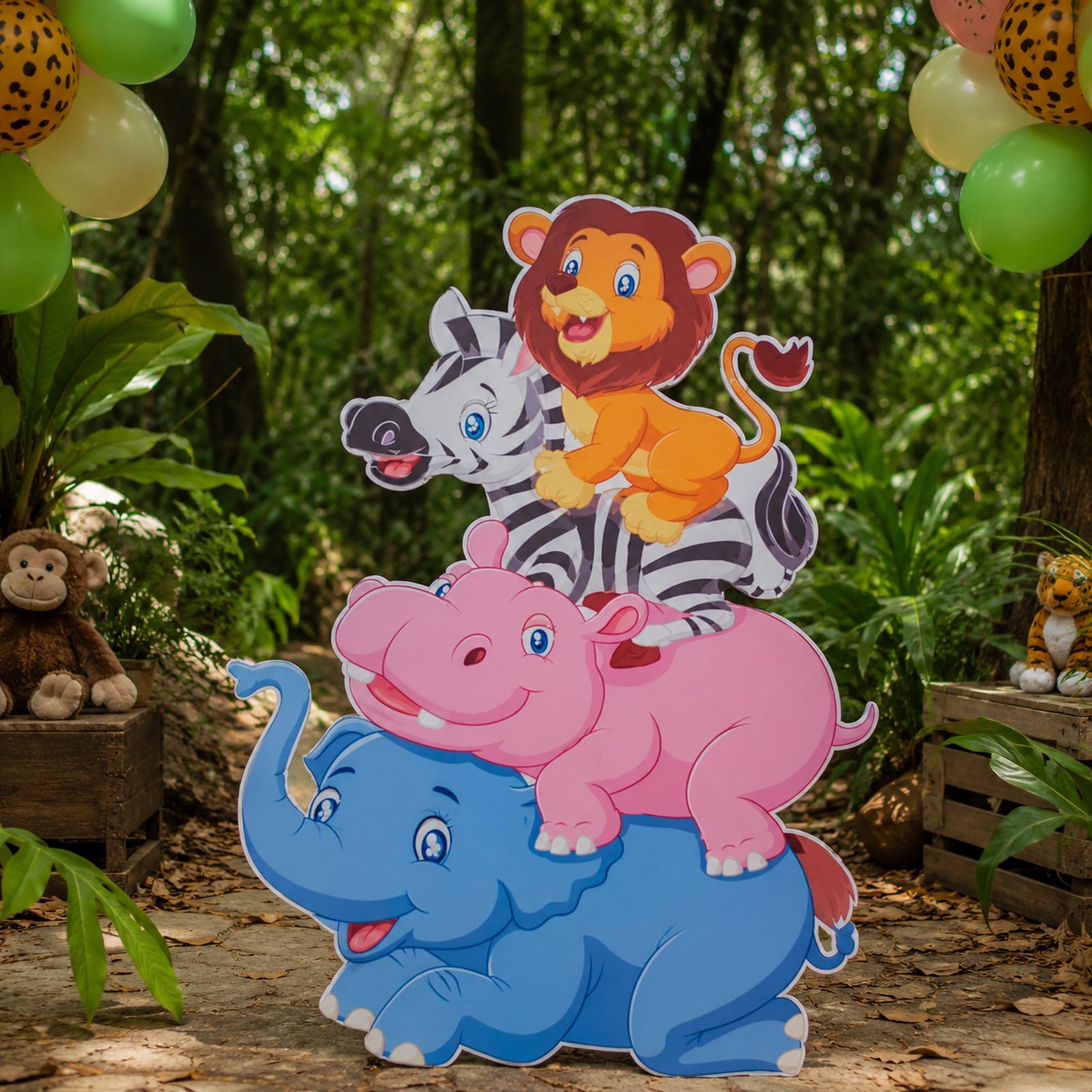 Stacked Jungle Friends Character Cutout – Elephant, Hippo, Tiger & Monkey