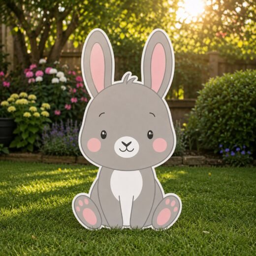 Sweet Grey Bunny Character Cutout – Birthday & Baby Party Display – 1 Piece