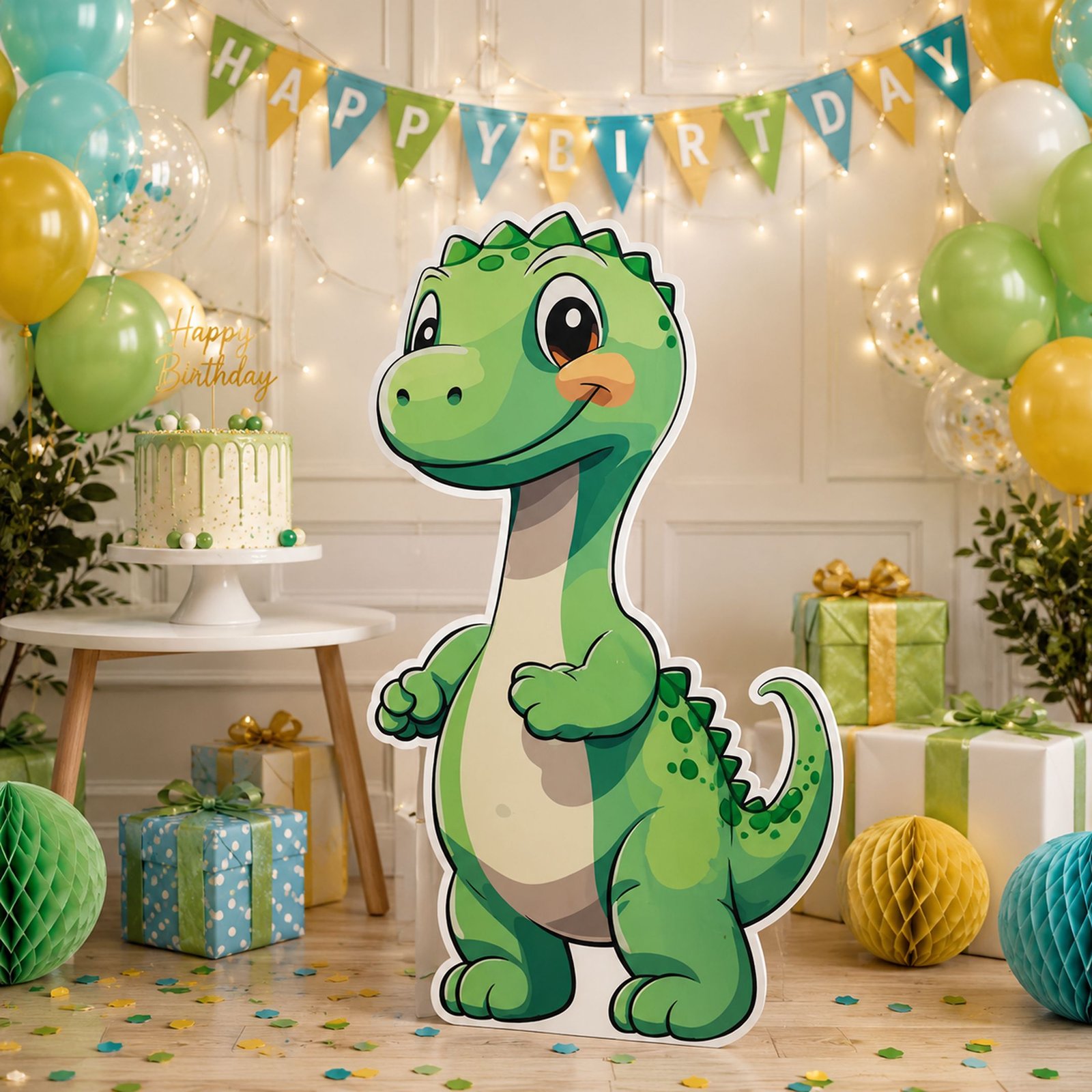 Happy Green Dinosaur Character Cutout – Dino Party Standee – 1 Piece
