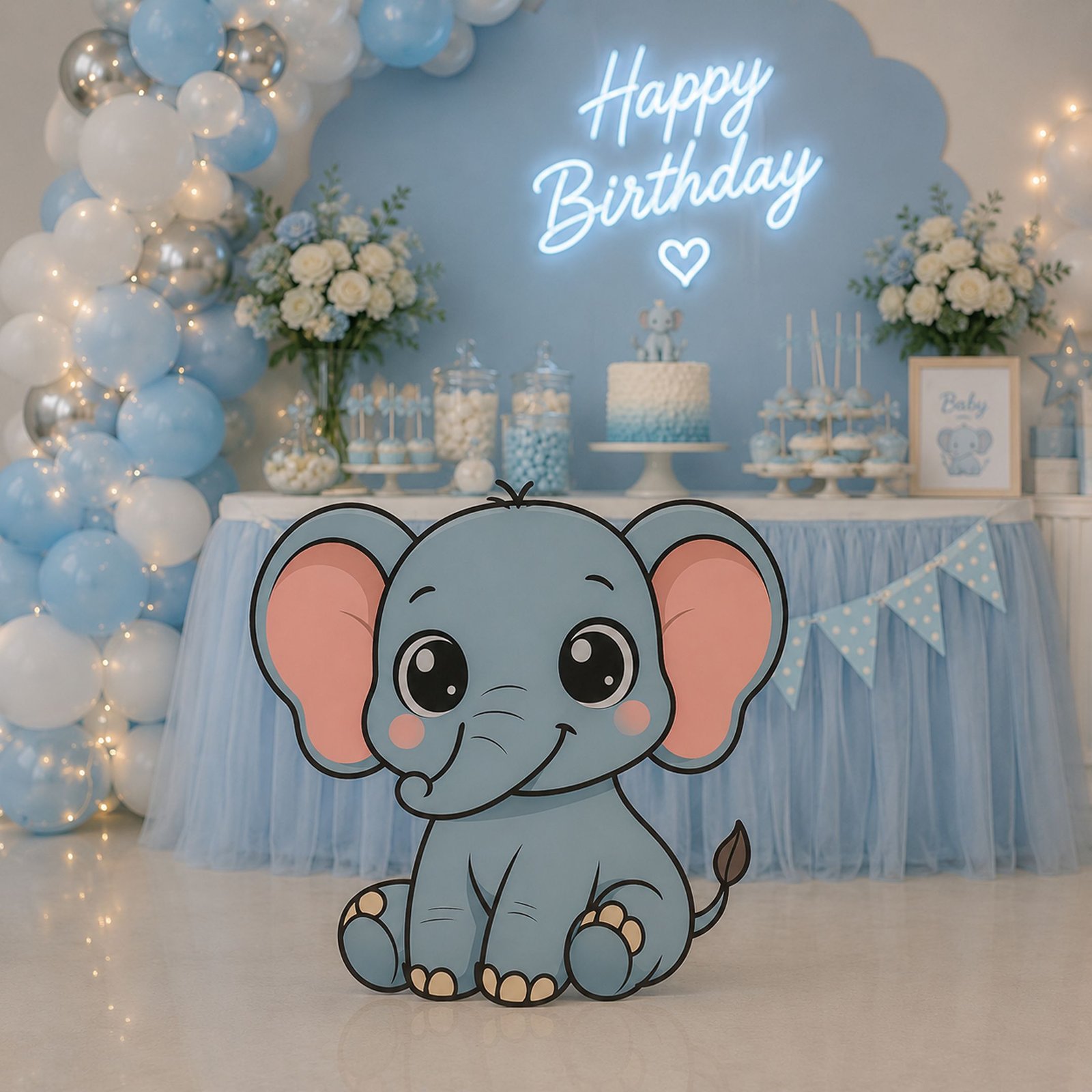 Blue Baby Elephant Character Cutout – Nursery & Baby Party Standee – 1