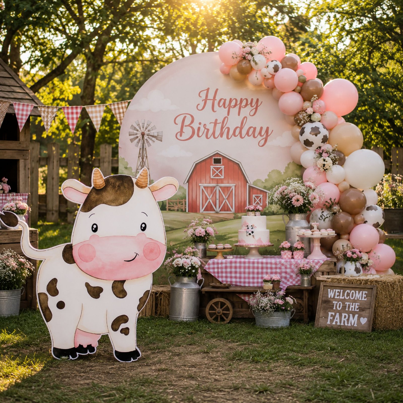 Pink Cow Birthday Character Cutout – Farm Theme Party Standee – 1 Piece - Image 3