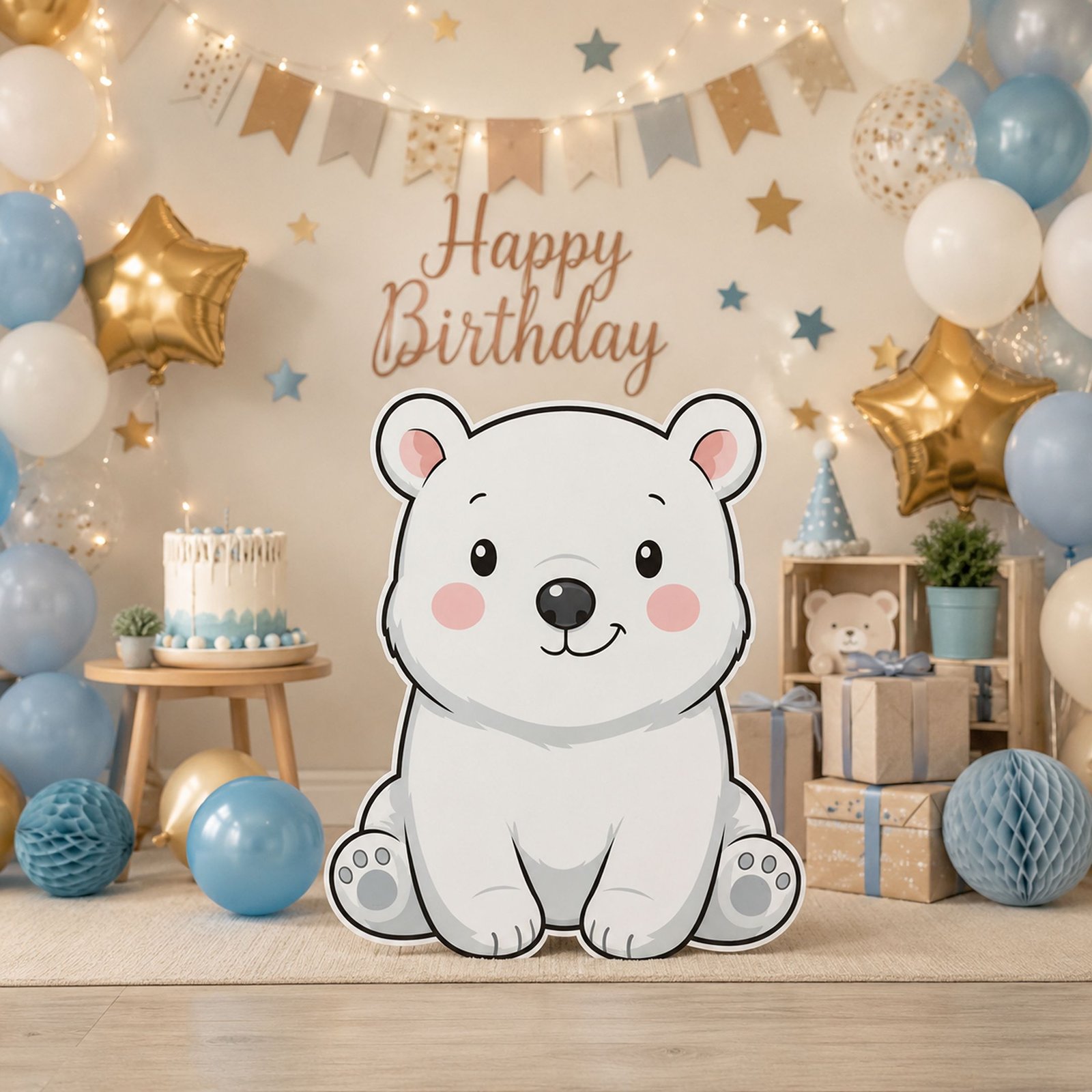 Cute Polar Bear Birthday Character Cutout Winter Party Standee – 1 Piece