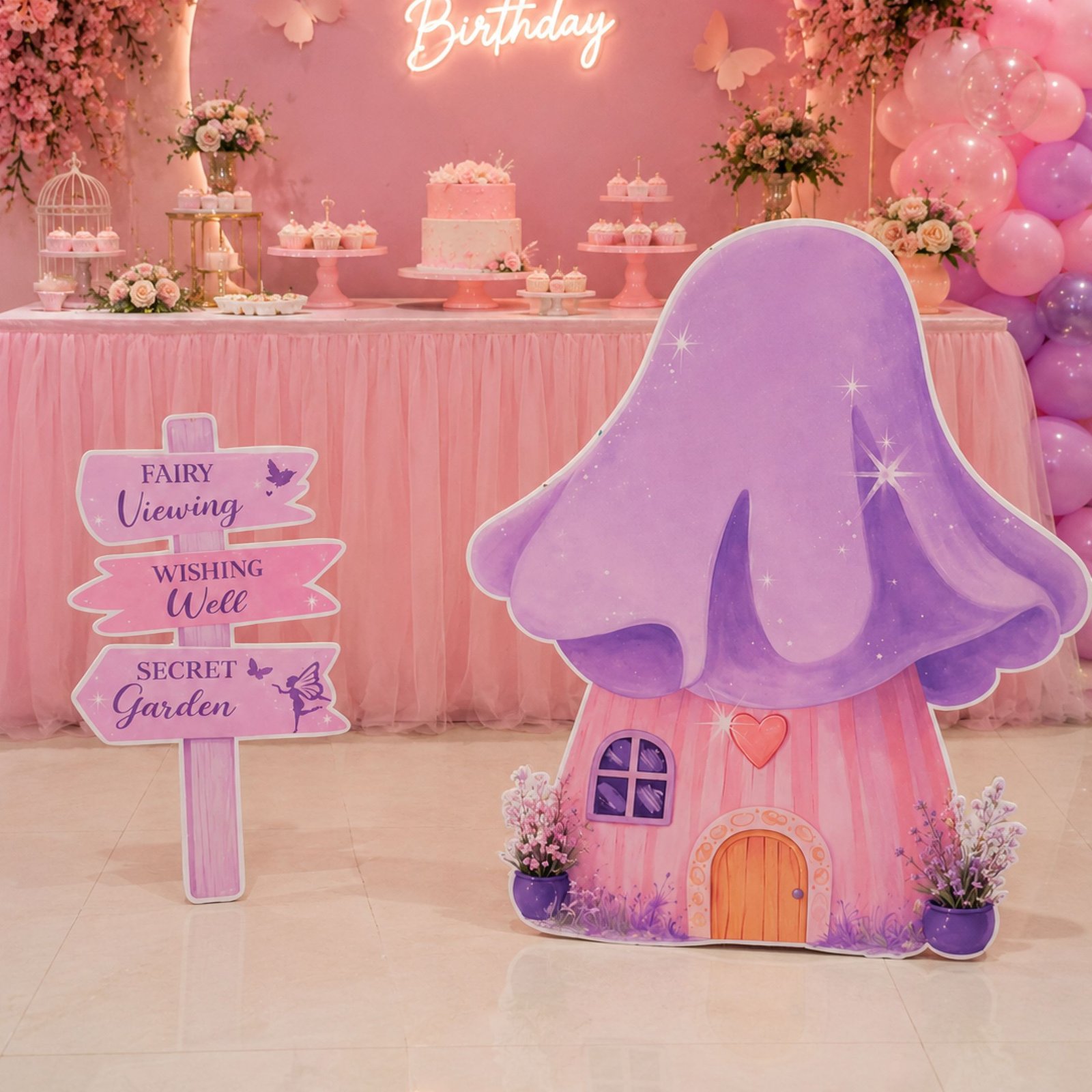 Fairy Garden Mushroom House & Signpost Character Cutout Set – 2 Pieces