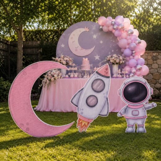 Pastel Space Adventure Character Cutout Set with Moon, Rocket & Astronaut
