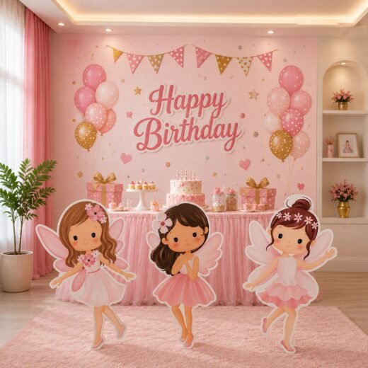 Pink Fairy Princess Birthday Character Cutout Trio – 3 Pieces