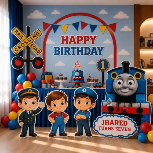 All Aboard Train Birthday Character Cutout Set with Boys, Train & Name