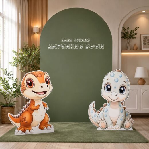 Hatching Soon Dinosaur Baby Shower Backdrop Set with 2 Character Cutouts