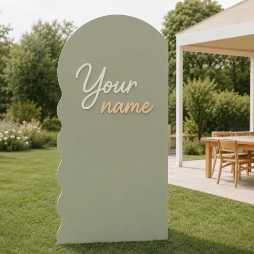 Sage Green Organic Backdrop with Personalised Name Cutout – 2 Pieces