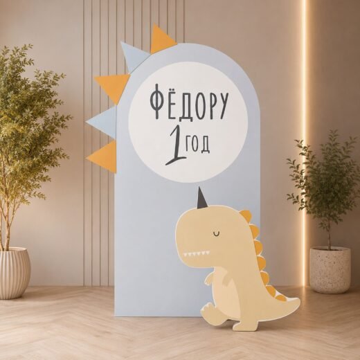Cute Dinosaur Birthday Backdrop Set with Character Cutout – 2 Pieces