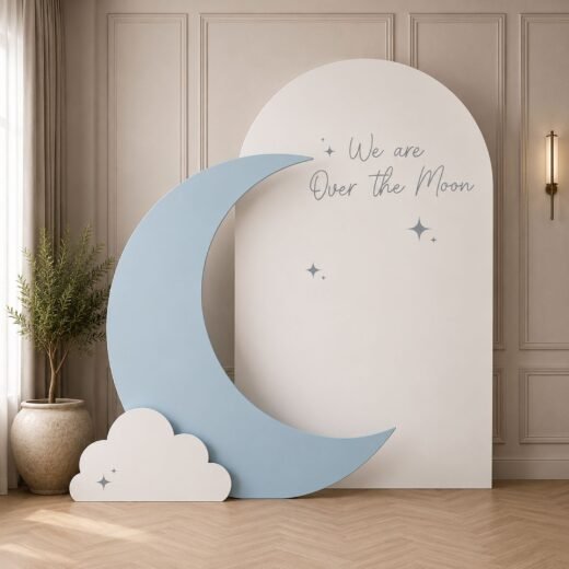 Over the Moon Baby Backdrop Set with Crescent & Cloud Cutouts – 3 Pieces