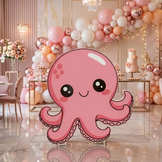 Pink Octopus Character Cutout – Ocean Birthday Party Standee – 1 Piece