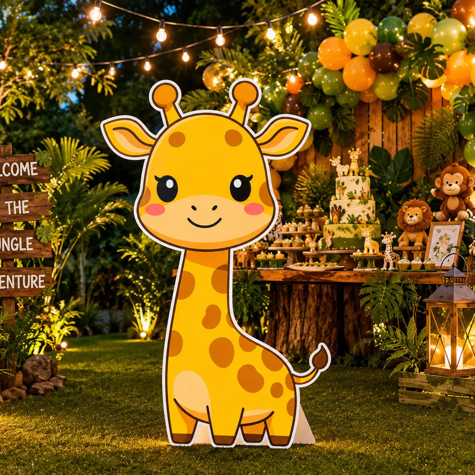 Smiling Giraffe Character Cutout – Jungle Safari Birthday Party Standee - Image 2