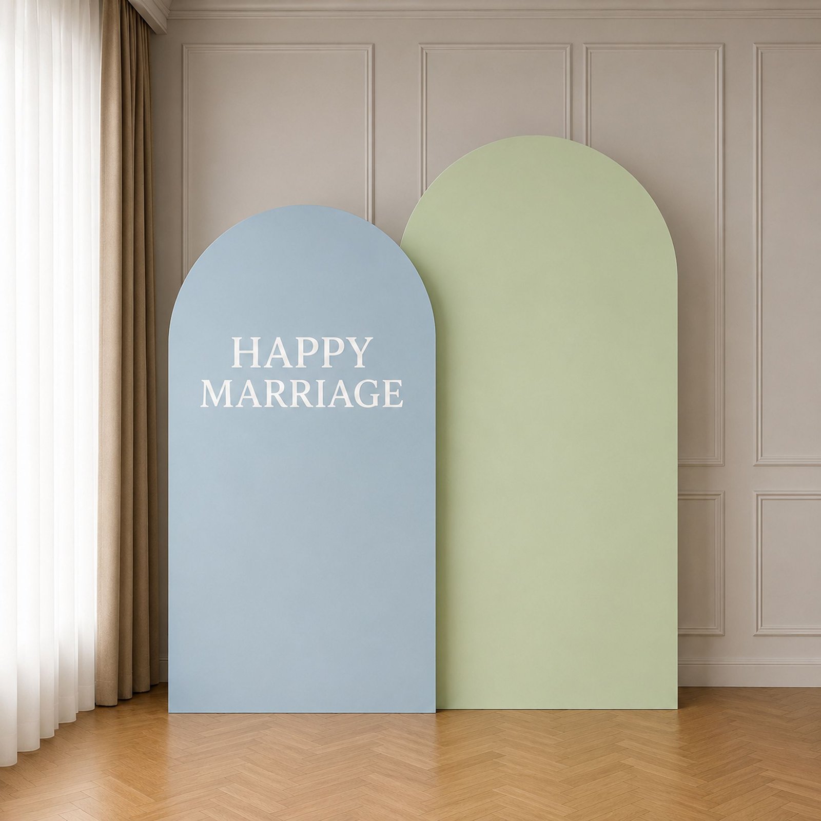 Happy Marriage Double Arch Wedding Backdrop Set – 2 Pieces - Image 2