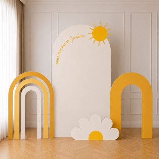 Sunshine Birthday Backdrop Set with Accent Panels & Cloud Cutout – 4 Pieces