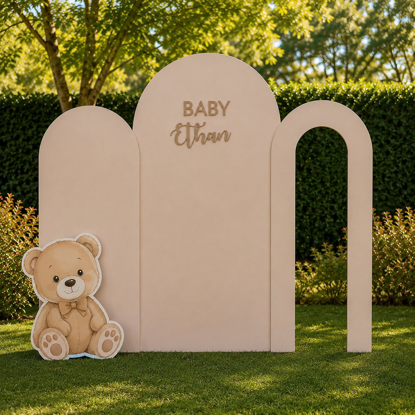 Teddy Baby Celebration Backdrop Set with Bear Cutout – 4 Pieces - Image 2