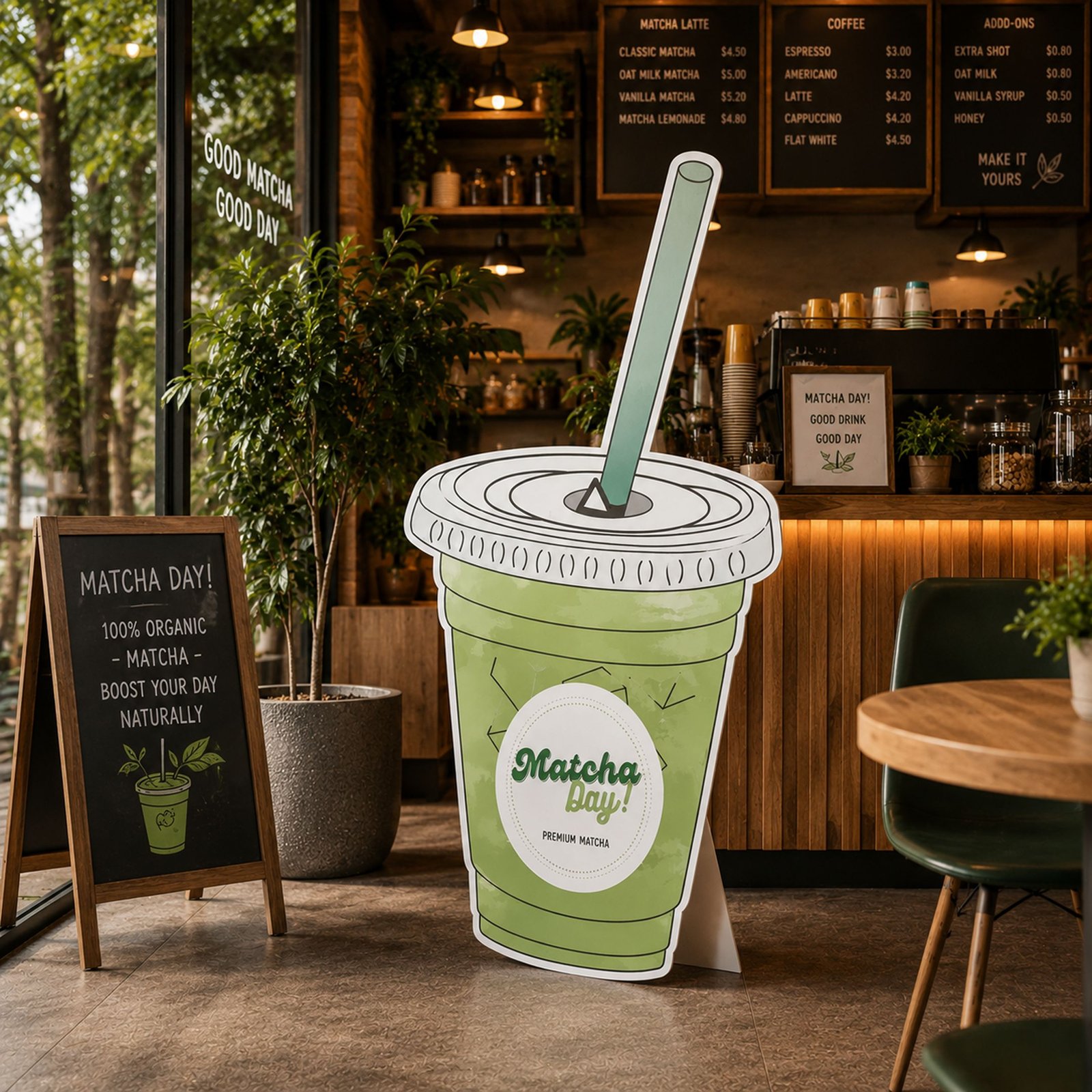Matcha Drink Cup Promotional Character Cutout – Café Event Display Standee - Image 3
