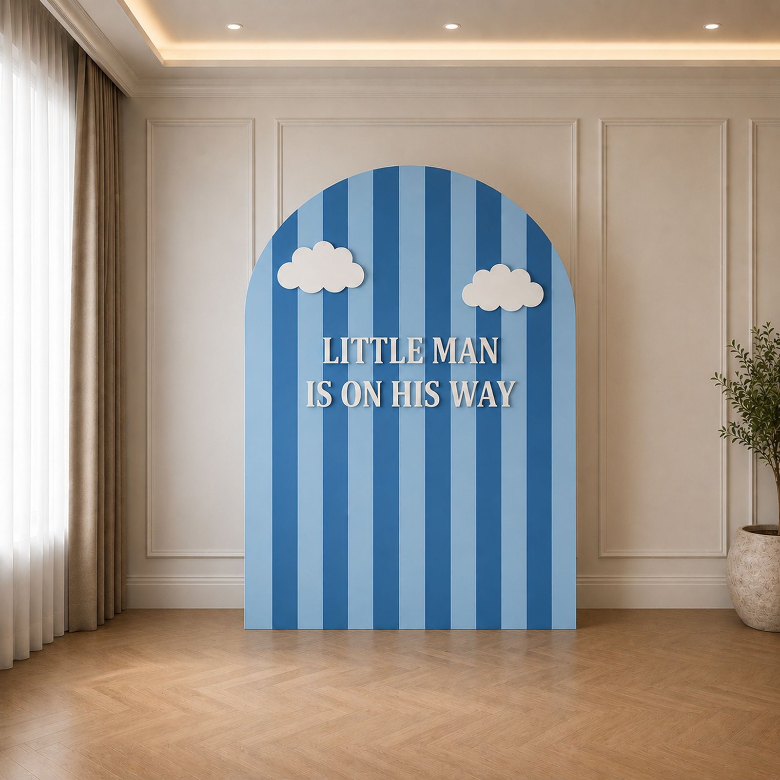 Little Man Blue Baby Shower Arch Backdrop – 200 x 150 cm - Image 2